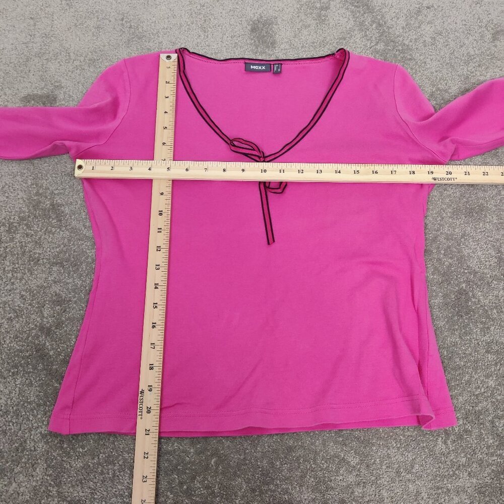 Mexx Women's Long Sleeve Top in Pink Size Large Y2K Black Ribbon Bow Detail - Picture 6 of 9